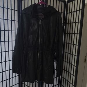 Cavalini Black Leather Hooded Jacket